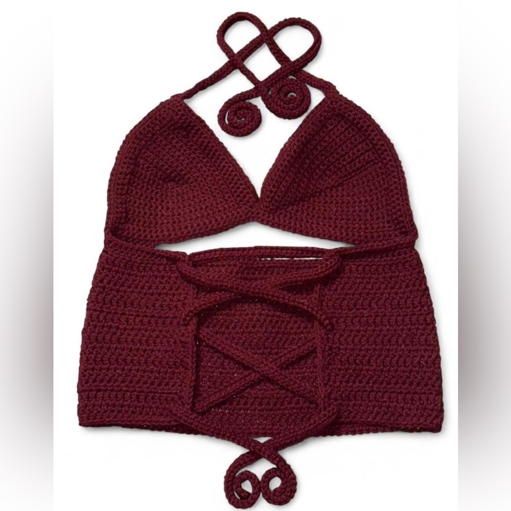 Burgundy Crochet Halter Top - Picture 3 of 3